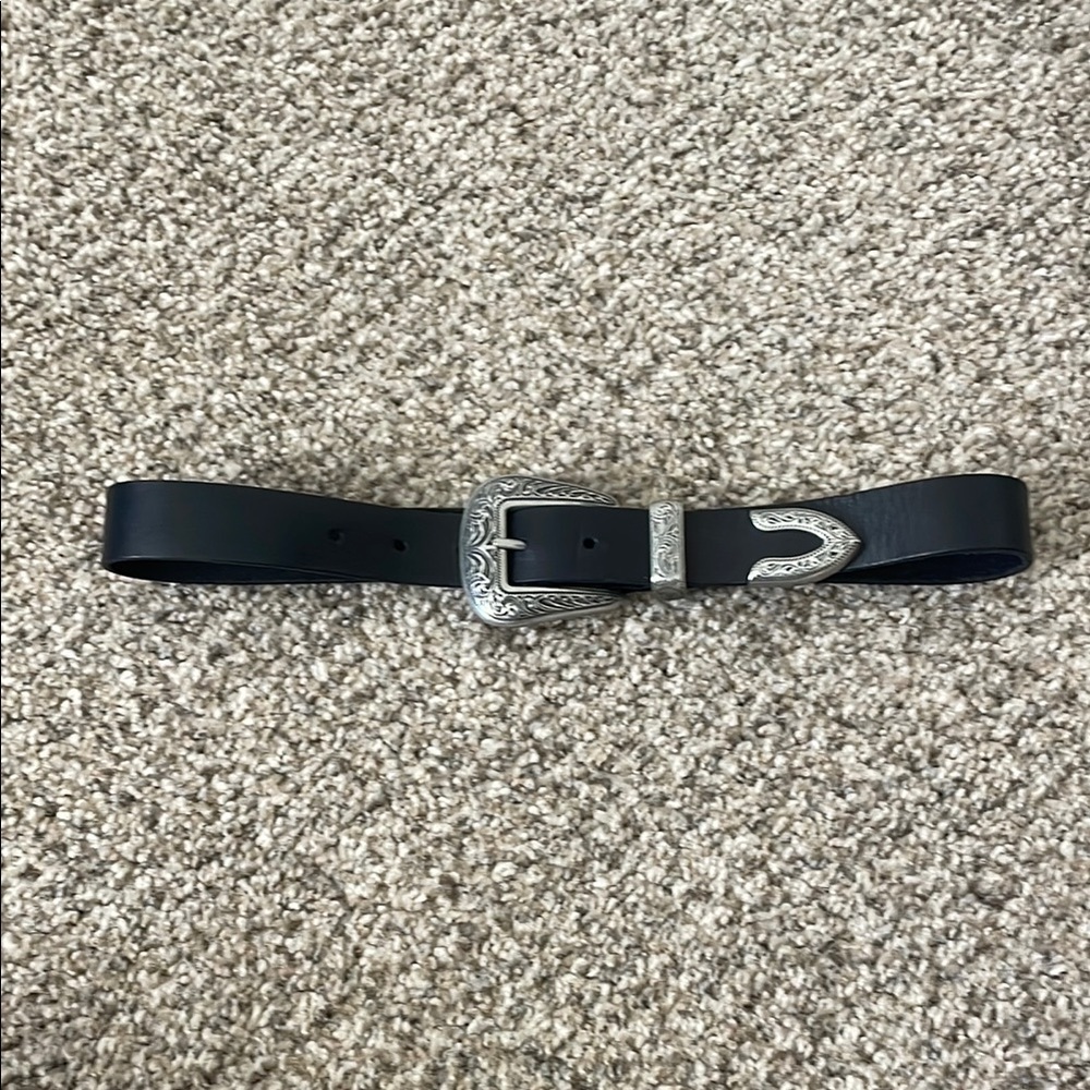 Black Leather Belt with Silver Buckle